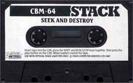 Cartridge artwork for Seek And Destroy on the Commodore 64.
