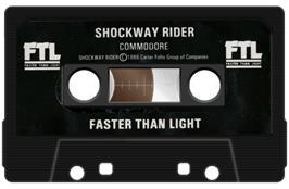 Cartridge artwork for Shockway Rider on the Commodore 64.