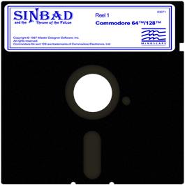 Cartridge artwork for Sinbad and the Throne of the Falcon on the Commodore 64.
