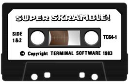 Cartridge artwork for Super Skramble! on the Commodore 64.