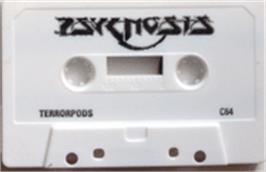Cartridge artwork for Terrorpods on the Commodore 64.