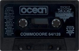 Cartridge artwork for WWF European Rampage Tour on the Commodore 64.