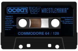 Cartridge artwork for WWF Wrestlemania on the Commodore 64.