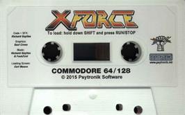 Cartridge artwork for X-Force on the Commodore 64.