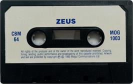 Cartridge artwork for Zeus on the Commodore 64.