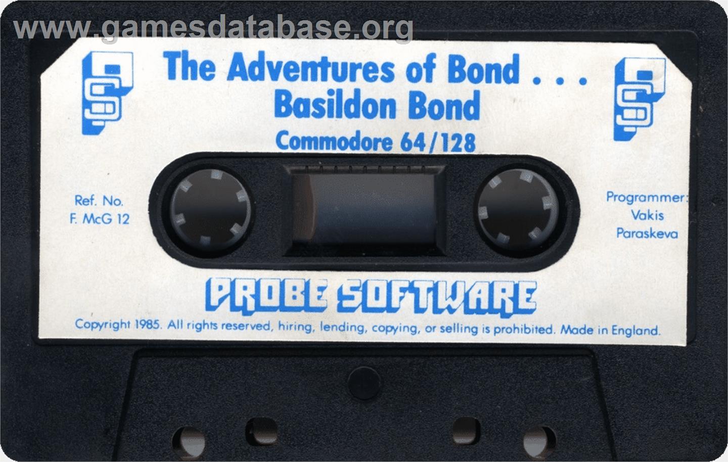 The Adventures of Bond... Basildon Bond - Commodore 64 - Artwork - Cartridge