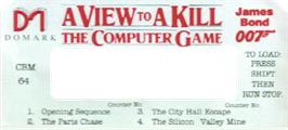 Top of cartridge artwork for A View to a Kill on the Commodore 64.