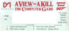 Top of cartridge artwork for A View to a Kill - The Computer Game on the Commodore 64.