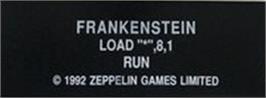 Top of cartridge artwork for Frankenstein (Zeppelin) on the Commodore 64.