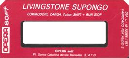 Top of cartridge artwork for Livingstone, I Presume on the Commodore 64.