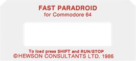 Top of cartridge artwork for Paradroid - Competition Edition on the Commodore 64.
