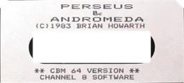 Top of cartridge artwork for Perseus And Andromeda on the Commodore 64.