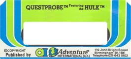 Top of cartridge artwork for Questprobe Featuring The Hulk on the Commodore 64.