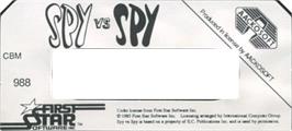 Top of cartridge artwork for Spy vs Spy: The Island Caper on the Commodore 64.