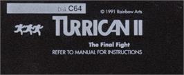 Top of cartridge artwork for Turrican II: The Final Fight on the Commodore 64.