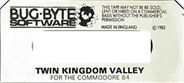 Top of cartridge artwork for Twin Kingdom Valley on the Commodore 64.
