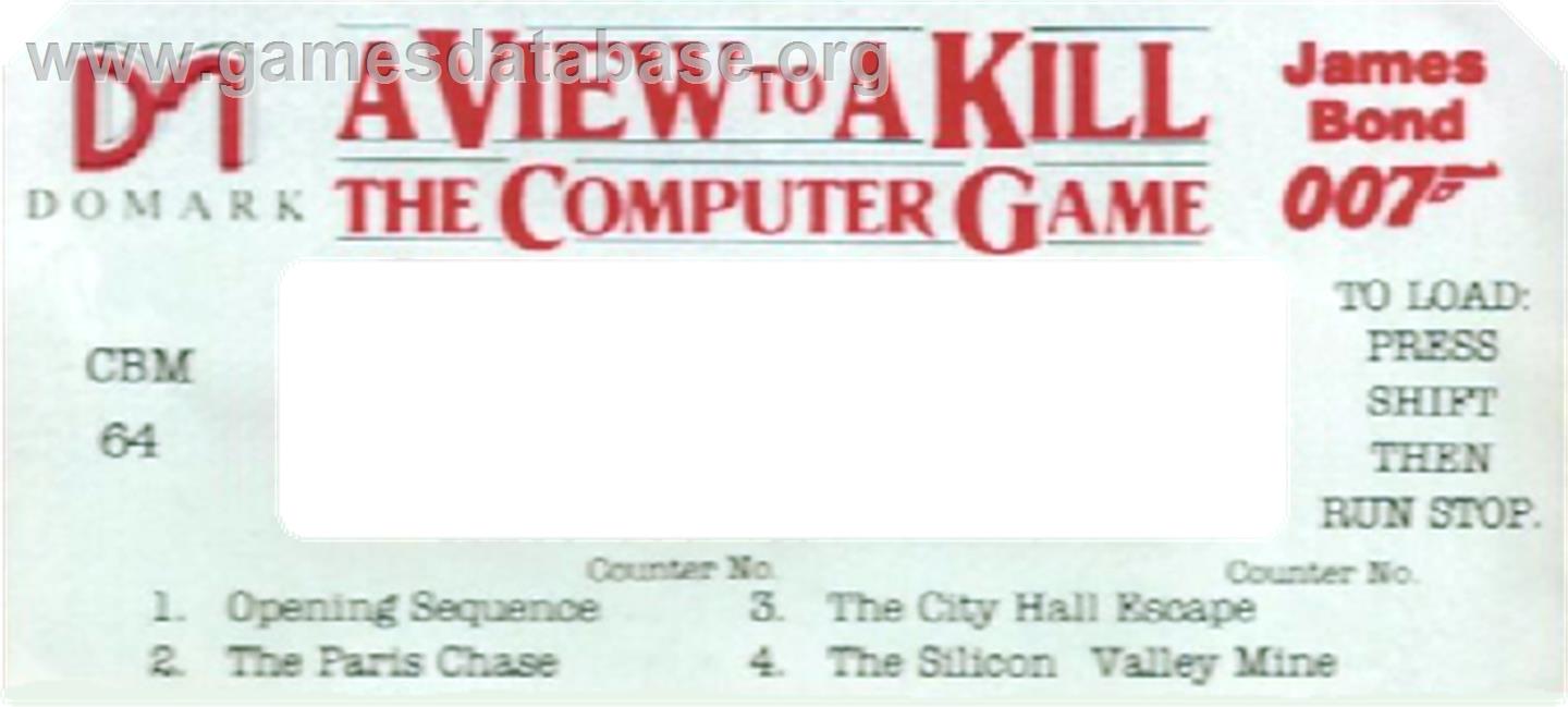 A View to a Kill - The Computer Game - Commodore 64 - Artwork - Cartridge Top