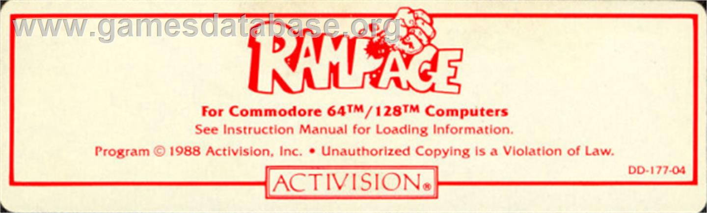 Rampage (EU Version) - Commodore 64 - Artwork - Cartridge Top