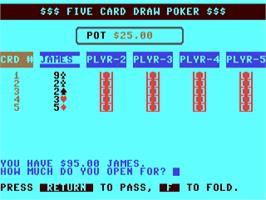 In game image of 5 Card Draw Poker on the Commodore 64.