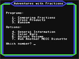 In game image of Adventures With Fractions on the Commodore 64.