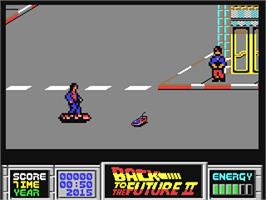 In game image of Back to the Future Part II on the Commodore 64.