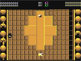 In game image of Ballistix on the Commodore 64.