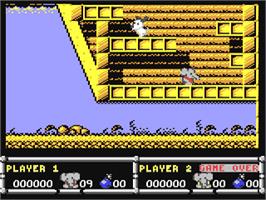 In game image of CJ in the USA on the Commodore 64.