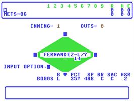 In game image of Computer Statis-pro Baseball on the Commodore 64.