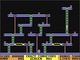 In game image of Crazy Conveyors on the Commodore 64.