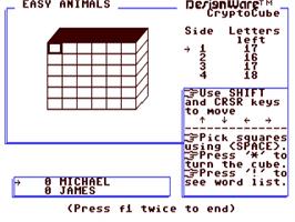 In game image of Crypto Cube on the Commodore 64.