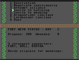 In game image of Dragonriders of Pern on the Commodore 64.