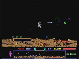 In game image of Dropzone on the Commodore 64.