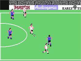 In game image of Emlyn Hughes International Soccer on the Commodore 64.