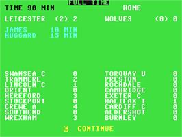 In game image of Football Director on the Commodore 64.