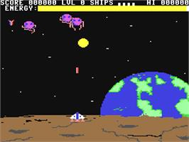 In game image of Galactic Assault on the Commodore 64.