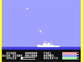 In game image of Harrier Attack on the Commodore 64.