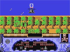 In game image of Hellfire Attack on the Commodore 64.