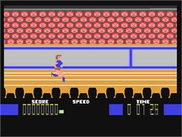 In game image of International Sports Challenge on the Commodore 64.