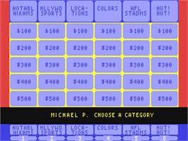 In game image of Jeopardy! on the Commodore 64.