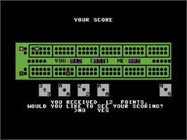 In game image of King Cribbage on the Commodore 64.