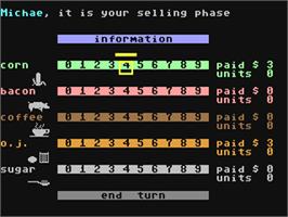 In game image of Market Forces on the Commodore 64.