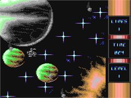 In game image of Meteor (CP Verlag) on the Commodore 64.
