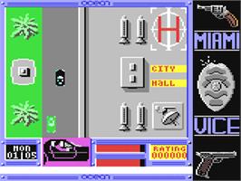 In game image of Miami Vice on the Commodore 64.