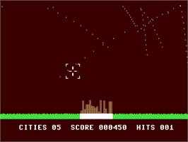In game image of Missile Defender on the Commodore 64.
