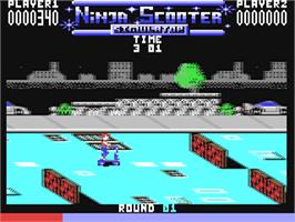 In game image of Ninja Scooter Simulator on the Commodore 64.