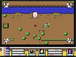 In game image of Phileas Fogg's Balloon Battles on the Commodore 64.