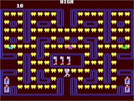 In game image of Plaque Man (RUN) on the Commodore 64.
