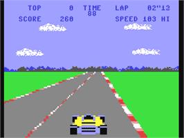 In game image of Pole Position (Atari) on the Commodore 64.