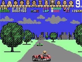 In game image of Power Drift on the Commodore 64.
