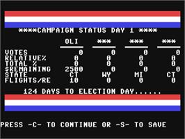 In game image of Presidential Campaign (Timeworks) on the Commodore 64.